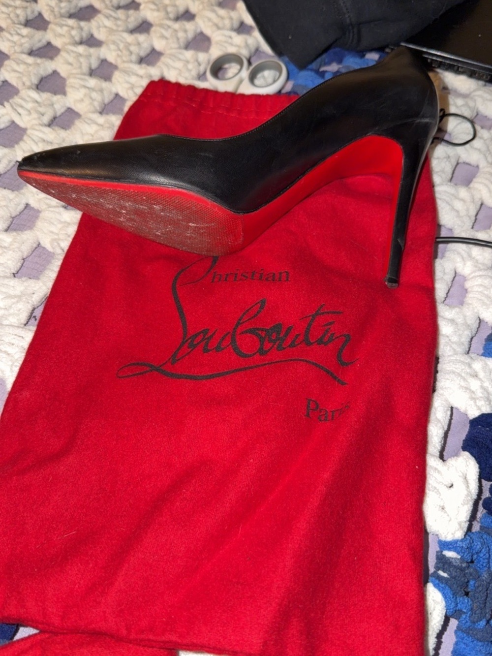 Christian Louboutin Black Leather Pointed Stiletto with Red Sole